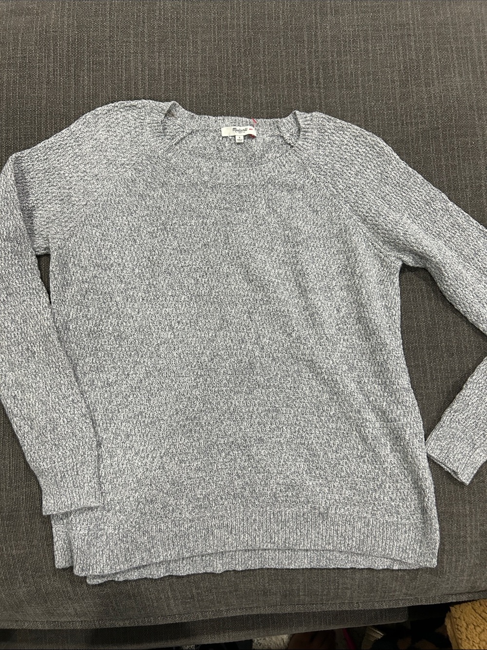 Madewell Heather Gray Crewneck leaf stitch Sweater size small